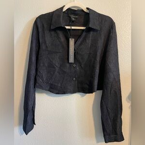 House of Harlow 1960 Textured Black Shirt Cropped
